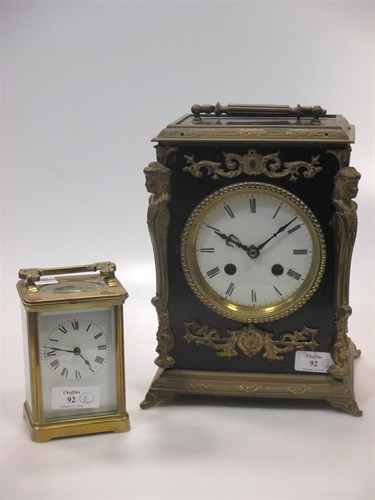 Lot 92 - An Edwardian brass carriage clock, together...