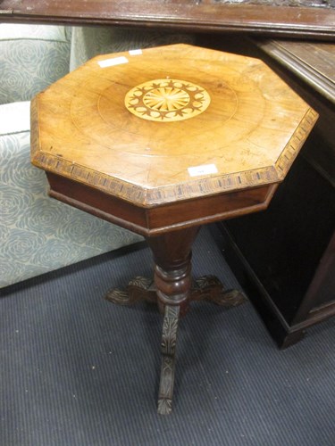 Lot 381 - A Victorian walnut and inlaid octagonal work...