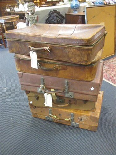 Lot 76 - Five vintage suitcases including leather...