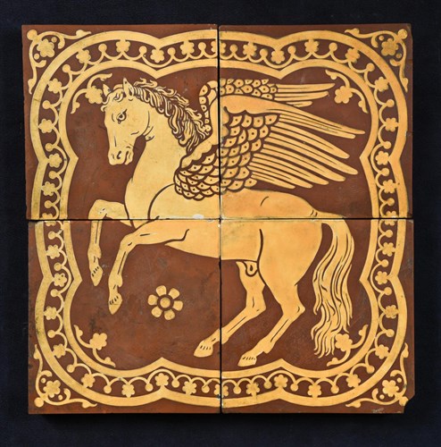 Lot 2 - Attributed to Minton, a set of four encaustic floor tiles depicting Pegasus