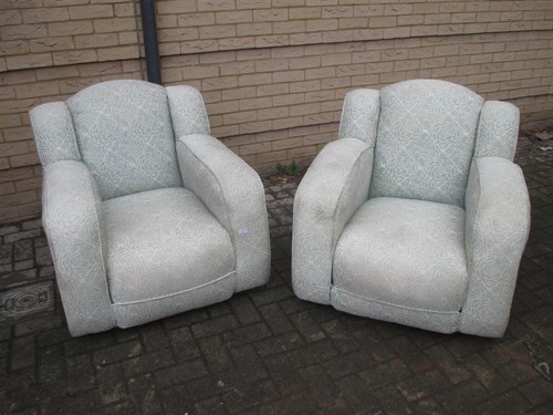 Lot 393 - A pair of re-covered Deco style easy chairs