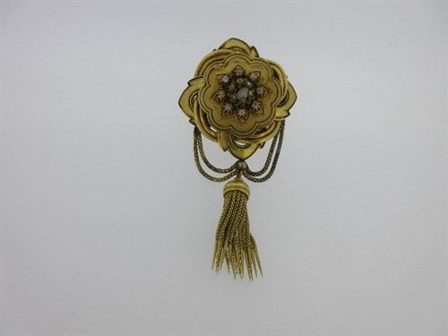 Lot 212 - A Victorian diamond, opal and enamel tassel brooch