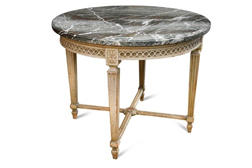 Lot 377 - A Louis XVI style circular marble top table,...