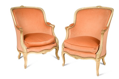 Lot 386 - A pair of Louis XV style French fauteuil