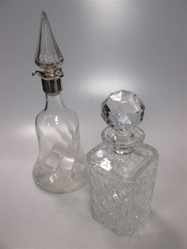 Lot 91 - A tin globe, 2 decanters (one with silver...