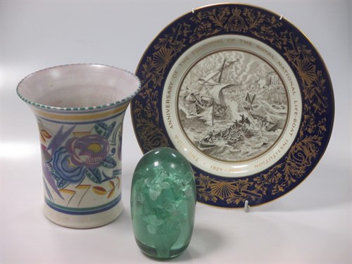 Lot 111 - A Poole pottery vase, 18 cms, and two French...