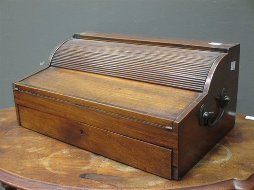 Lot 362 - A mahogany tambour top writing box