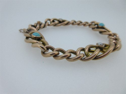 Lot 292 - A rose coloured bracelet set with turquoise and seed pearls