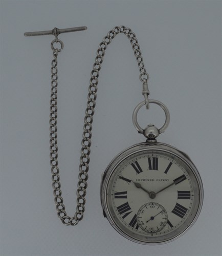 Lot 183 - An Edward VII silver open faced pocket watch and chain