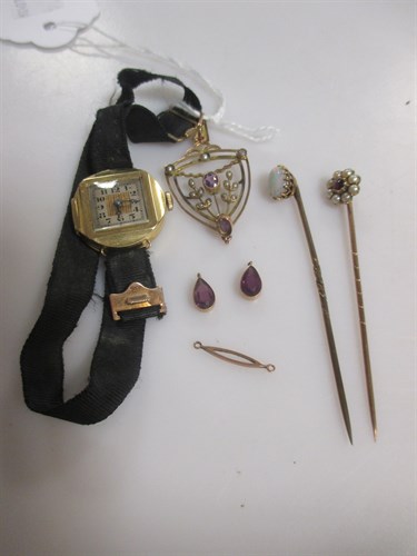 Lot 169 - An 18ct gold watch on a ribbon strap, together...