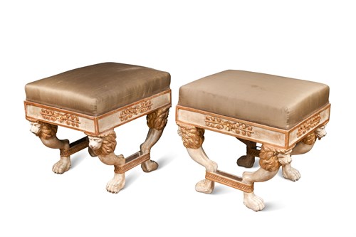 Lot 388 - A pair of Regency style parcel gilt stools