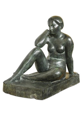 Lot 23 - Amphora, Spain, a bronzed pottery study of a reclining female nude