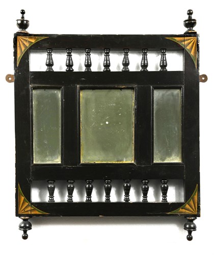 Lot 89 - A pair of Aesthetic-movement ebonised and polychrome painted mirrors