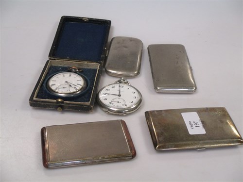 Lot 197 - A silver 900 standard cigarette case, three...