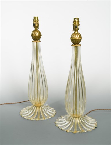 Lot 74 - A pair of Seguso Murano glass table lamps
