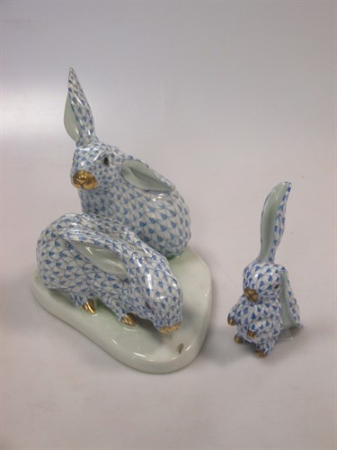 Lot 101 - A Herend model of two rabbits, a model of a...