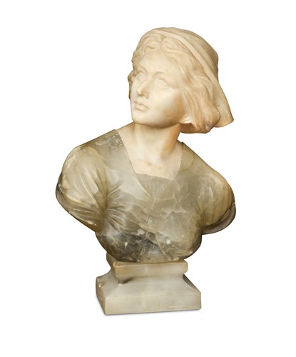 Lot 215 - A late 19th century marble and alabaster bust of a young woman