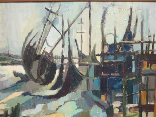 Lot 256 - Barbara Gillingham 'Farm, 1962', oil on canvas;...