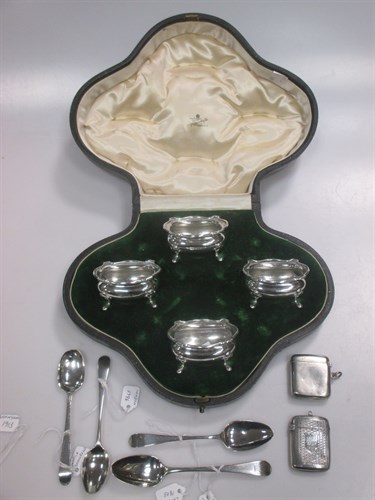 Lot 233 - A cased set of four silver salts, four silver...