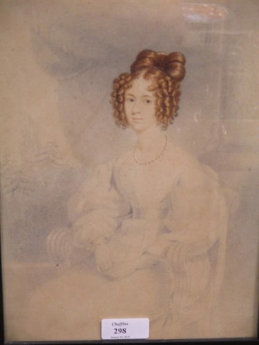 Lot 298 - English school, 19th century, seated lady, her...