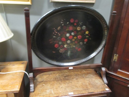 Lot 382 - A large papier mache tray painted with a still...