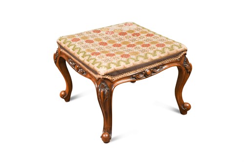 Lot 373 - A Victorian walnut framed square footstool
