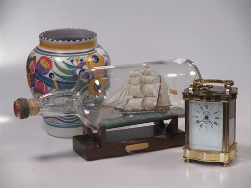 Lot 146 - Epee brass case carriage timepiece, Poole...