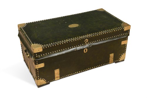 Lot 393 - A 19th century brass studded green leather covered trunk