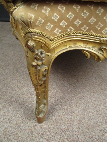 Lot 376 - A Louis XV style gilt frame fauteuil, with...