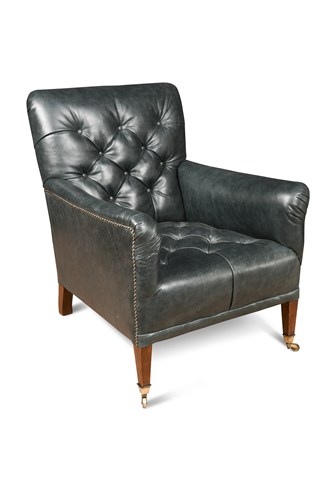 Lot 359 - An Edwardian mahogany framed green buttoned leather armchair