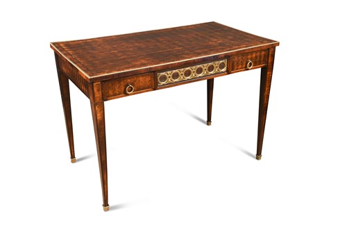 Lot 349 - A Louis XVI style parquetry inlaid bureau plat