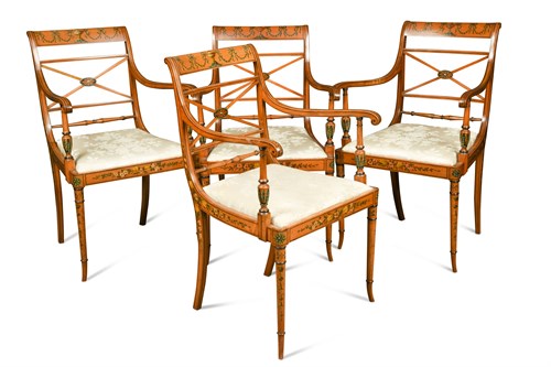 Lot 410 - A set of four Edwardian satinwood armchairs