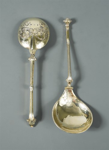 Lot 21 - A Dutch metalwares gilded brandy bowl spoon