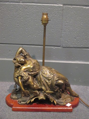 Lot 362 - Bronze figural lampbase of a reclining lady