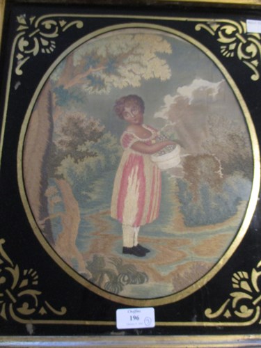 Lot 196 - Three 19th century silk needlework pictures...