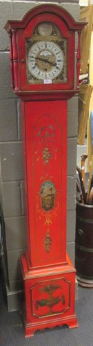 Lot 494 - A red lacquer longcase clock, 175cm high