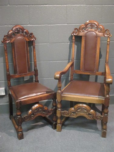 Lot 358 - A set of six oak carved dining chairs together...