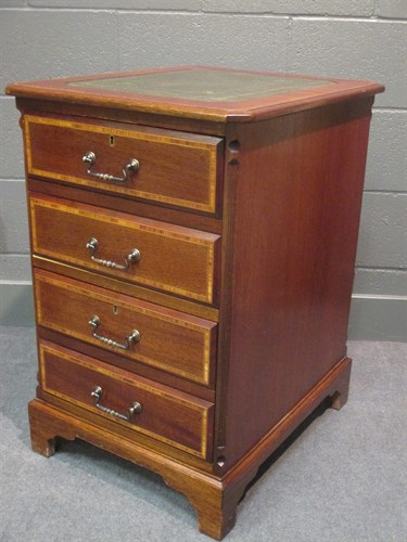 Lot 330 - A mahogany inlaid filing cabinet with tooled...