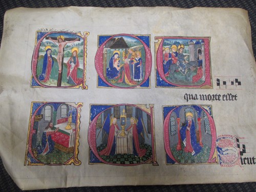 Lot 201 - A vellum leaf painted with 6 illuminated...
