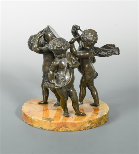 Lot 205 - A 19th century bronze group of musical putti