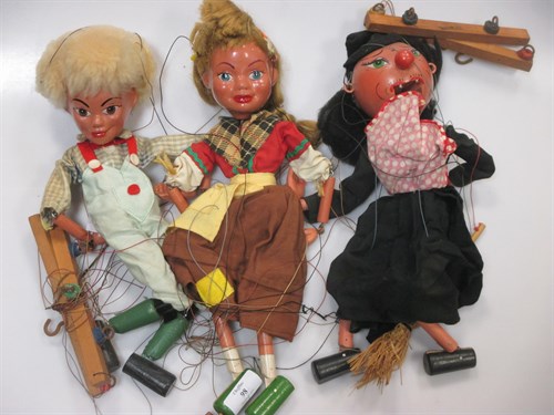Lot 98 - Three Pelham Puppets, witch, Hansel and...