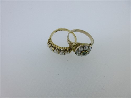 Lot 253 - A mid 19th century seed pearl cluster ring together with a five stone pearl ring