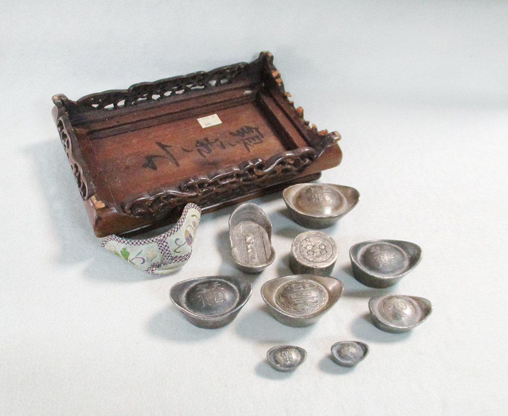 Lot 98 - A group of eight Chinese sychee white metal money ingots, Qing Dynasty and later