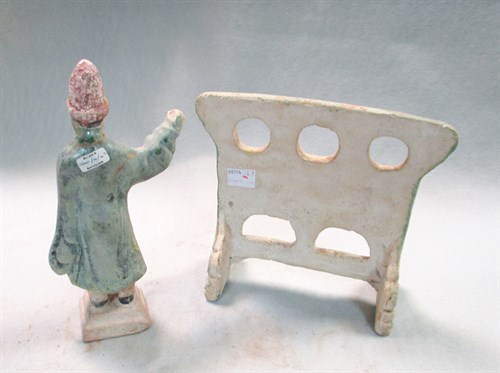 Lot 61 - A set of model furniture - a cupboard, stove, chest, and screen with one servant, Ming dynasty