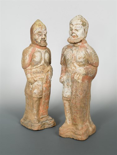 Lot 178 - A pair of large Northern Wei dynasty bearded and armoured warriors