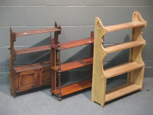 Lot 341 - Three hanging wall shelves, in ash, mahogany...