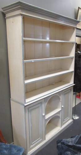 Lot 302 - A painted dresser with open shelves top...