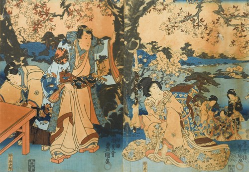 Lot 143 - Utagawa Kunisada (1786–1864), Flowers, woodblock print, Edo period