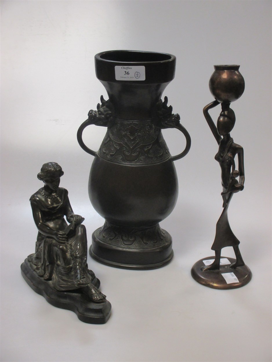Lot 36 - Oriental bronze vase, a seated classical...