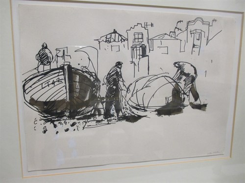 Lot 206 - John Hodes (b.1925), Working on the boats, pen...